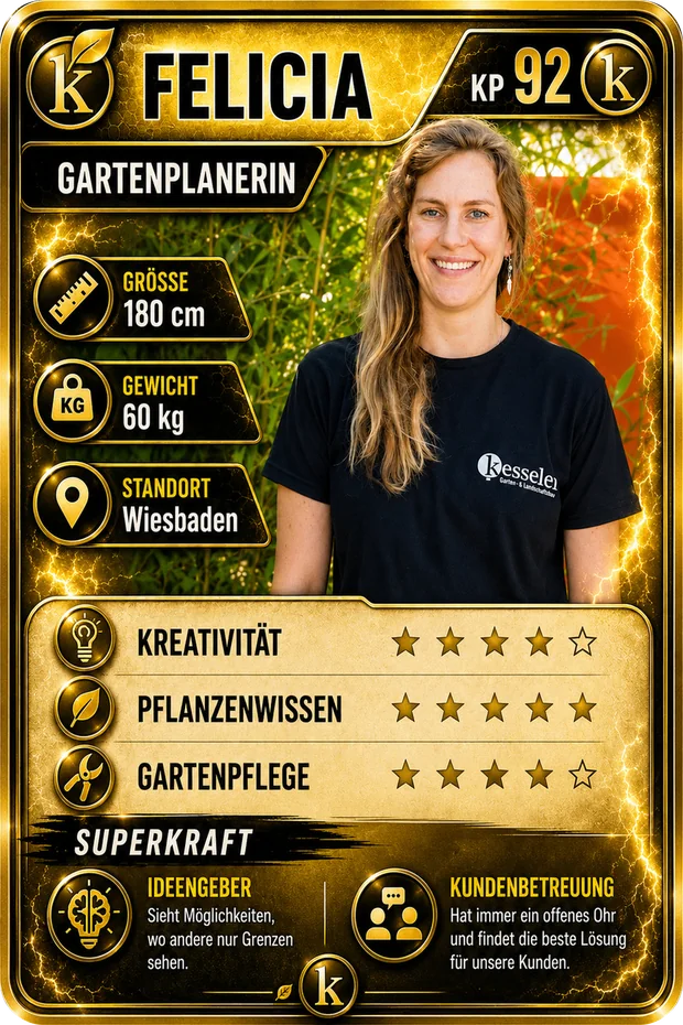 Sammelkarte von Felicia, Gartenplanerin: Kreativität, Pflanzenwissen, Gartenpflege